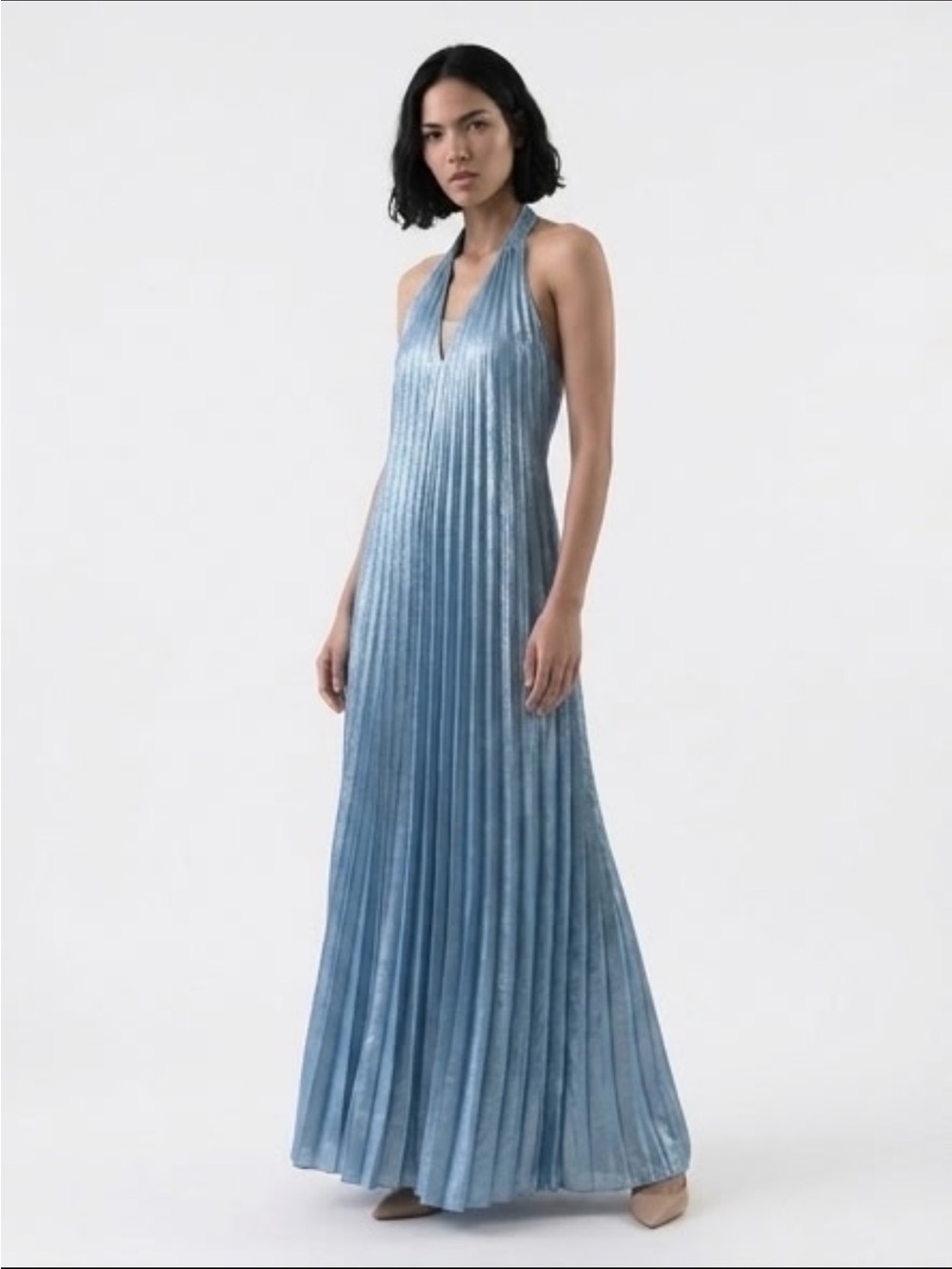 Lulu's Light Blue Pleated Halter Maxi Dress
